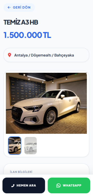 Mobil ilan detay ve ekspertiz ekranı